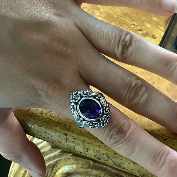 Moroccan Amethyst Sterling Silver Artistic Dragonfly Ring Size 9 - Picture 4 of 9